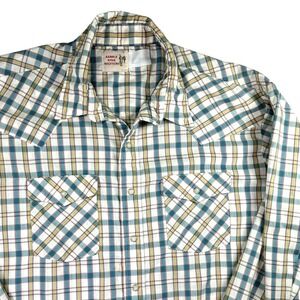 Vintage Saddle King Shirt Men 3XL Pearl Snap Western Plaid Cowboy USA *Blemish